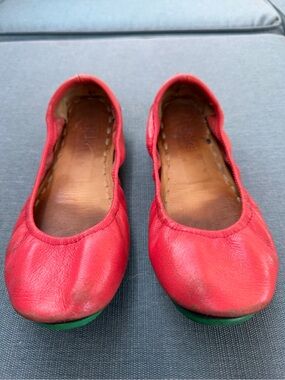 Tieks Orange Leather Flats with Green Soles